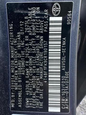 Photo 10 from auction – 2012 TOYOTA CAMRY BASE with VIN 4T4BF1FK9CR190157