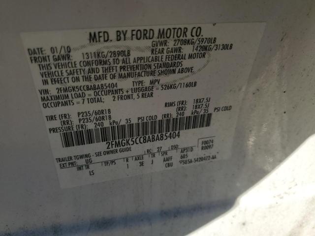 Photo 14 from auction – 2010 FORD FLEX SEL with VIN 2FMGK5CC8ABA85404