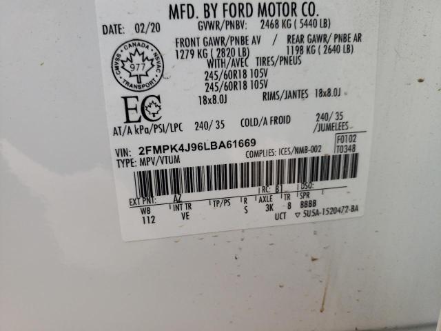 Photo 14 from auction – 2020 FORD EDGE SEL with VIN 2FMPK4J96LBA61669