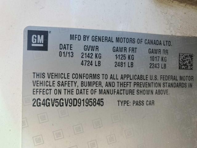 Photo 10 from auction – 2013 BUICK REGAL GS with VIN 2G4GV5GV9D9195845