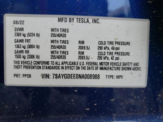 Фото 14 с аукциона – 2022 TESLA MODEL Y с VIN 7SAYGDEE0NA008988