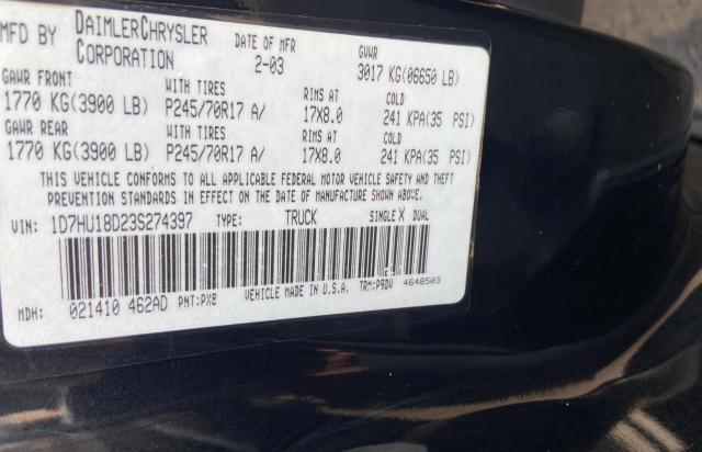 Photo 10 from auction – 2003 DODGE RAM 1500 S with VIN 1D7HU18D23S274397