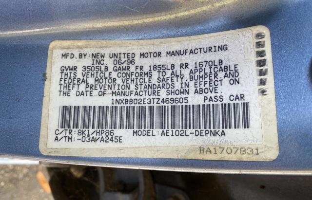 Photo 10 from auction – 1996 TOYOTA COROLLA DX with VIN 1NXBB02E3TZ469605