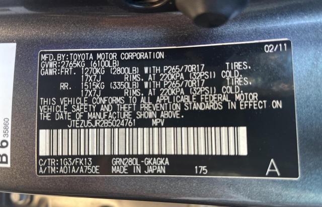 Photo 10 from auction – 2011 TOYOTA 4RUNNER SR with VIN JTEZU5JR2B5024761