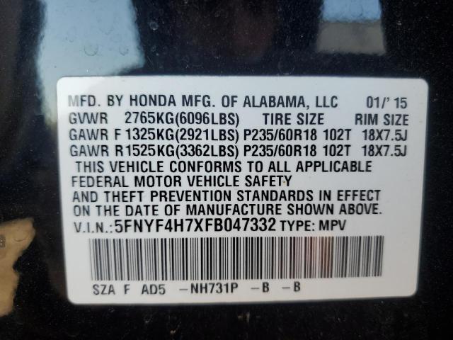 Foto 14 de la subasta – 2015 HONDA PILOT EXLN con VIN 5FNYF4H7XFB047332