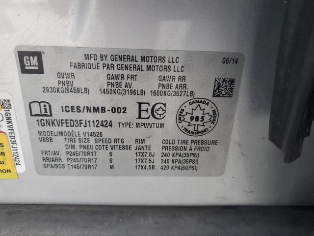 Photo 14 from auction – 2015 CHEVROLET TRAVERSE L with VIN 1GNKVFED3FJ112424