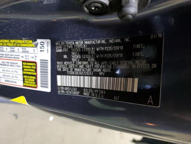 Photo 14 from auction – 2016 TOYOTA SIENNA XLE with VIN 5TDDK3DCXGS129243