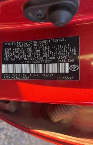 Photo 10 from auction – 2009 TOYOTA CAMRY BASE with VIN 4T1BE46K59U272801