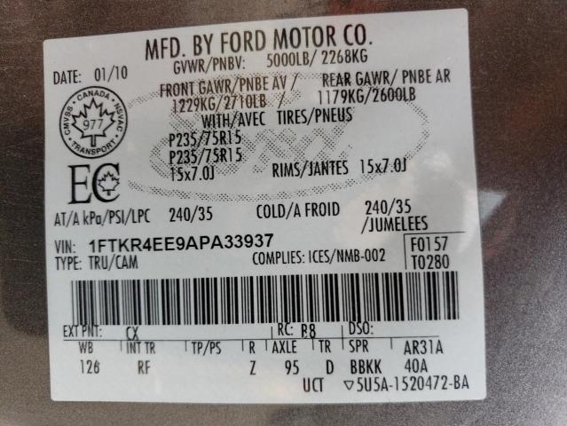 Photo 14 from auction – 2010 FORD RANGER SUP with VIN 1FTKR4EE9APA33937