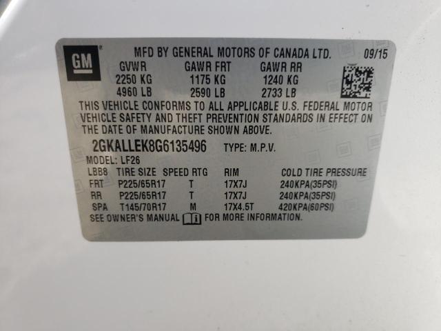 Photo 14 from auction – 2016 GMC TERRAIN SL with VIN 2GKALLEK8G6135496
