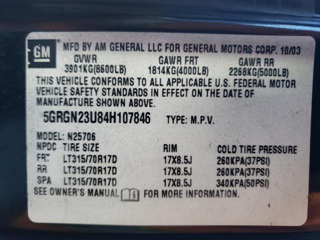 Photo 14 from auction – 2004 HUMMER H2 with VIN 5GRGN23U84H107846
