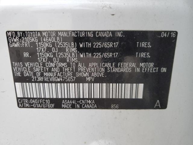 Photo 14 from auction – 2016 TOYOTA RAV4 XLE with VIN 2T3RFREV8GW475657