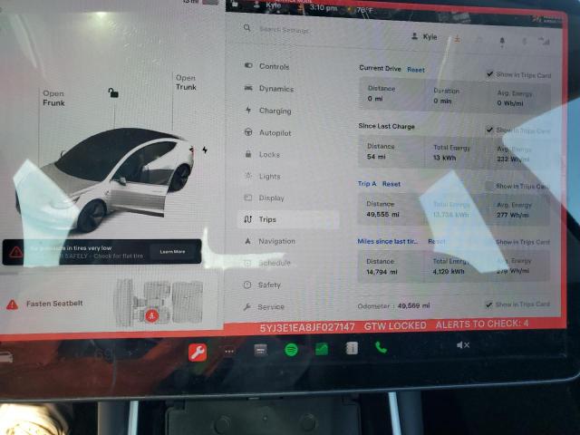 Photo 9 from auction – 2018 TESLA MODEL 3 with VIN 5YJ3E1EA8JF027147