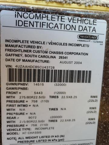 Photo 10 from auction – 2005 FREIGHTLINER CHASSIS X with VIN 4UZAAHDC85CU43728