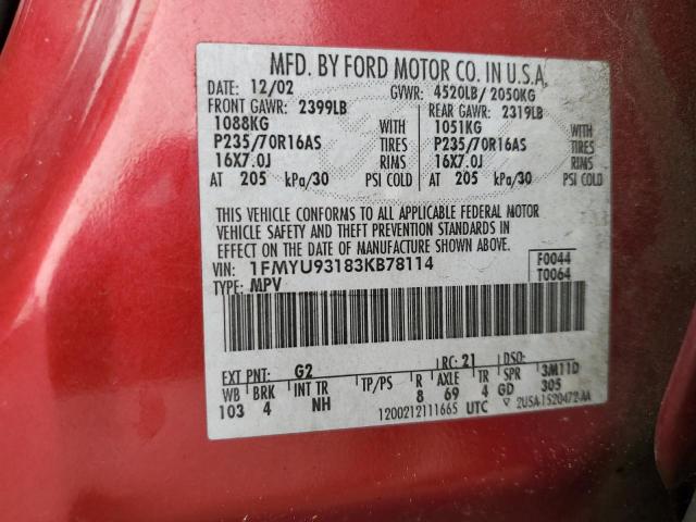 Photo 14 from auction – 2003 FORD ESCAPE XLT with VIN 1FMYU93183KB78114