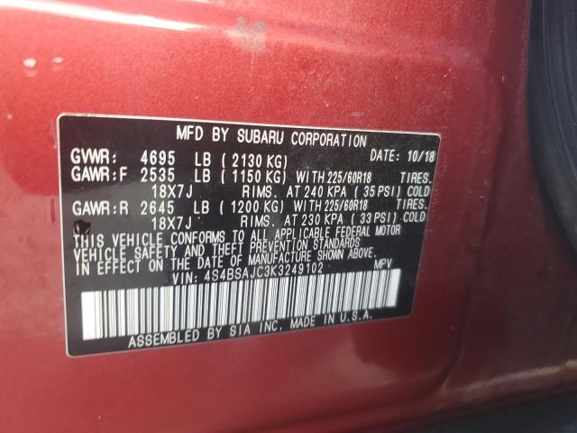 Photo 14 from auction – 2019 SUBARU OUTBACK 2. with VIN 4S4BSAJC3K3249102