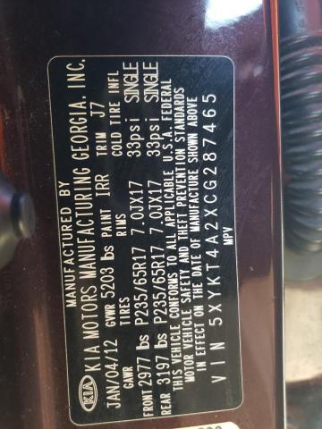 Photo 14 from auction – 2012 KIA SORENTO BA with VIN 5XYKT4A2XCG287465