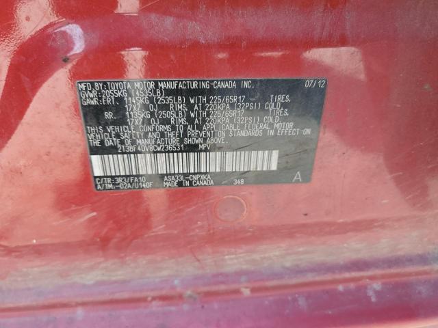 Photo 14 from auction – 2012 TOYOTA RAV4 with VIN 2T3BF4DV8CW236531