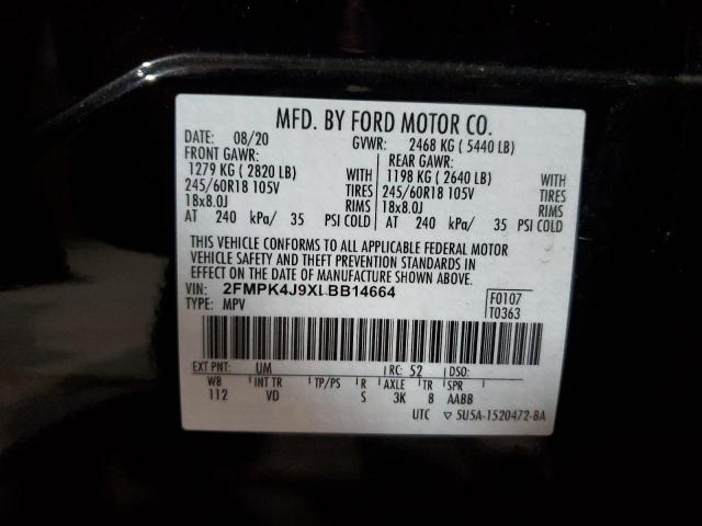 Photo 14 from auction – 2020 FORD EDGE SEL with VIN 2FMPK4J9XLBB14664