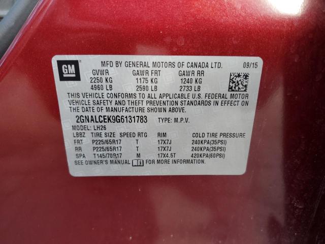 Photo 14 from auction – 2016 CHEVROLET EQUINOX LT with VIN 2GNALCEK9G6131783