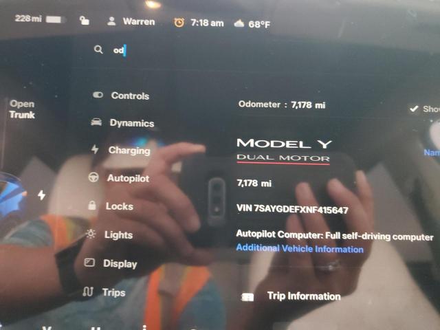 Photo 9 from auction – 2022 TESLA MODEL Y with VIN 7SAYGDEFXNF415647