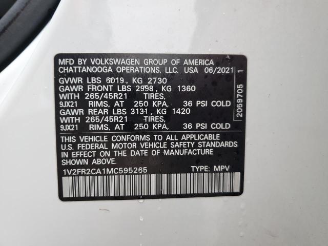 Photo 14 from auction – 2021 VOLKSWAGEN ATLAS SEL with VIN 1V2FR2CA1MC595265
