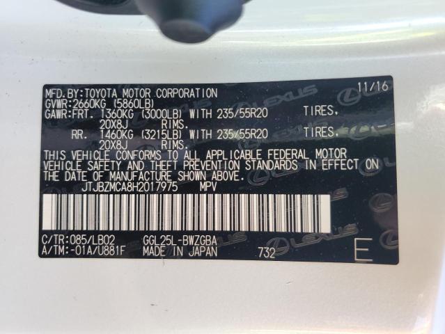 Photo 14 from auction – 2017 LEXUS RX 350 BAS with VIN JTJBZMCA8H2017975