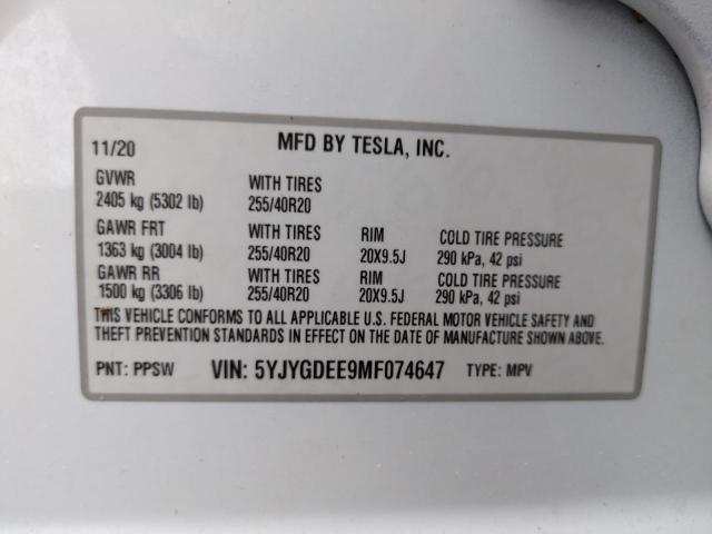 Photo 14 from auction – 2021 TESLA MODEL Y with VIN 5YJYGDEE9MF074647