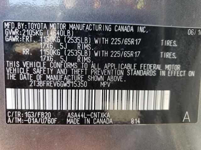 Photo 14 from auction – 2016 TOYOTA RAV4 LE with VIN 2T3BFREV6GW515350
