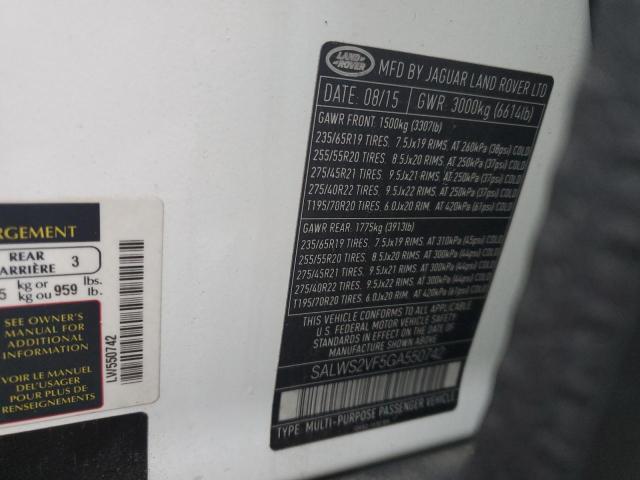 Photo 14 from auction – 2016 LAND ROVER RANGE ROVE with VIN SALWS2VF5GA550742