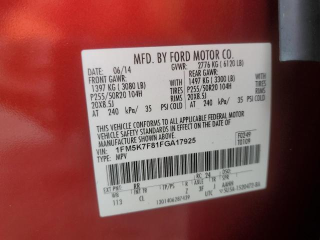 Photo 14 from auction – 2015 FORD EXPLORER L with VIN 1FM5K7F81FGA17925
