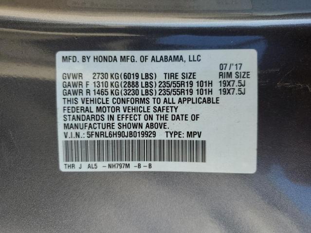 Photo 14 from auction – 2018 HONDA ODYSSEY EL with VIN 5FNRL6H90JB019929
