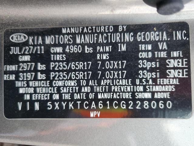 Photo 14 from auction – 2012 KIA SORENTO BA with VIN 5XYKTCA61CG228060