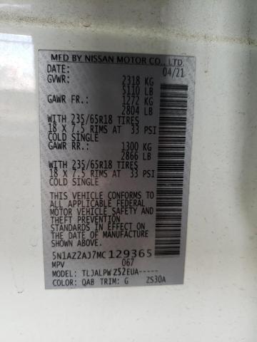 Photo 14 from auction – 2021 NISSAN MURANO S with VIN 5N1AZ2AJ7MC129365