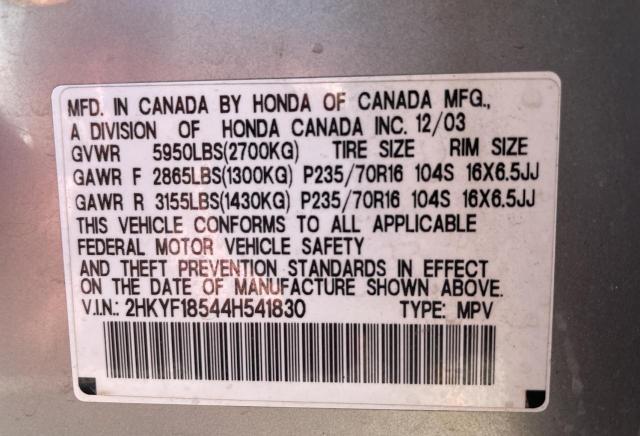 Photo 10 from auction – 2004 HONDA PILOT EXL with VIN 2HKYF18544H541830