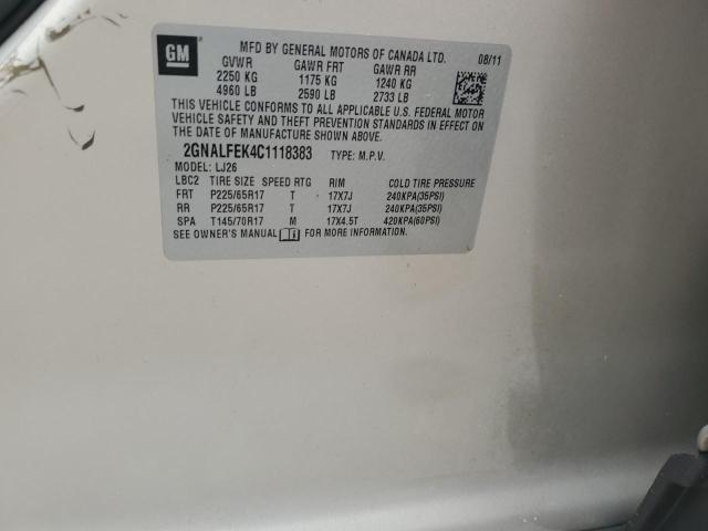 Photo 14 from auction – 2012 CHEVROLET EQUINOX LT with VIN 2GNALFEK4C1118383