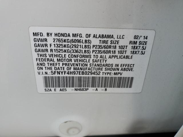 Photo 14 from auction – 2014 HONDA PILOT TOUR with VIN 5FNYF4H97EB029452