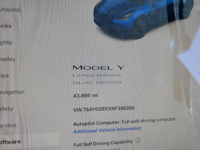 Photo 9 from auction – 2022 TESLA MODEL Y with VIN 7SAYGDEEXNF386268