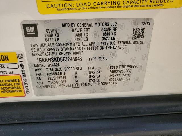 Photo 14 from auction – 2014 GMC ACADIA SLT with VIN 1GKKRSKD5EJ243643