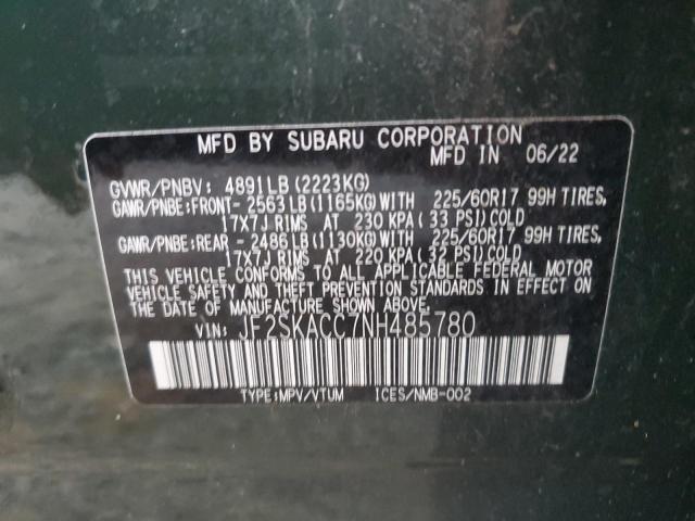 Photo 14 from auction – 2022 SUBARU FORESTER with VIN JF2SKACC7NH485780