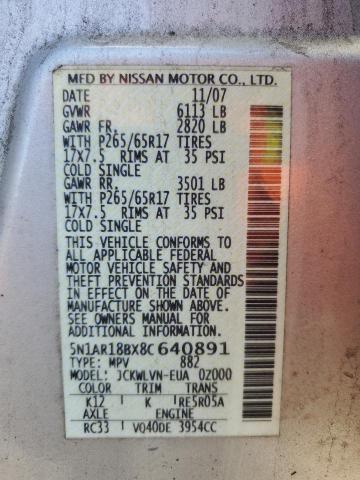 Photo 14 from auction – 2008 NISSAN PATHFINDER with VIN 5N1AR18BX8C640891
