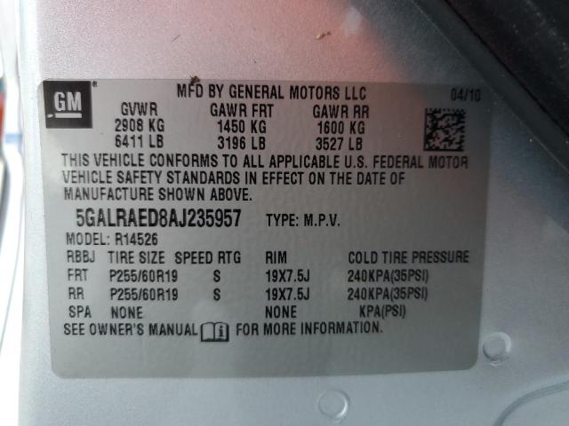 Photo 14 from auction – 2010 BUICK ENCLAVE CX with VIN 5GALRAED8AJ235957