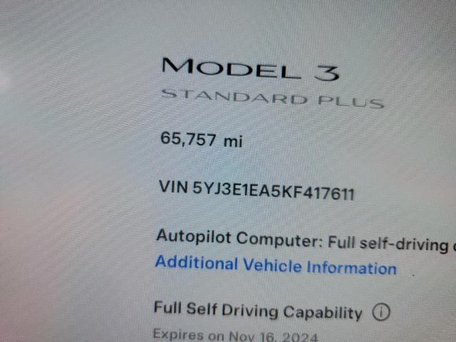 Photo 9 from auction – 2019 TESLA MODEL 3 with VIN 5YJ3E1EA5KF417611