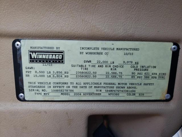 Photo 10 from auction – 2004 WORKHORSE CUSTOM CHASSIS MOTORHOME with VIN 5B4MP67G743381696
