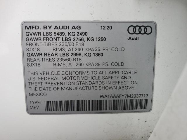 Photo 14 from auction – 2021 AUDI Q5 PREMIUM with VIN WA1AAAFY7M2037717