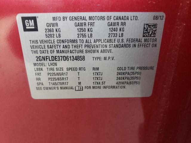 Photo 14 from auction – 2013 CHEVROLET EQUINOX LT with VIN 2GNFLDE37D6134858