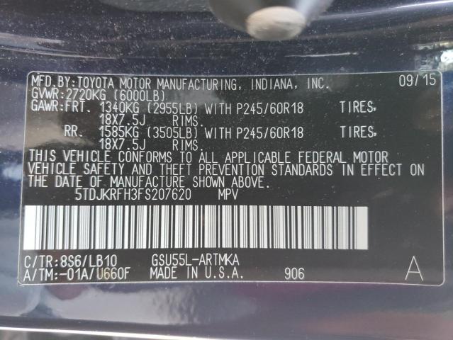 Foto 14 de la subasta – 2015 TOYOTA HIGHLANDER con VIN 5TDJKRFH3FS207620