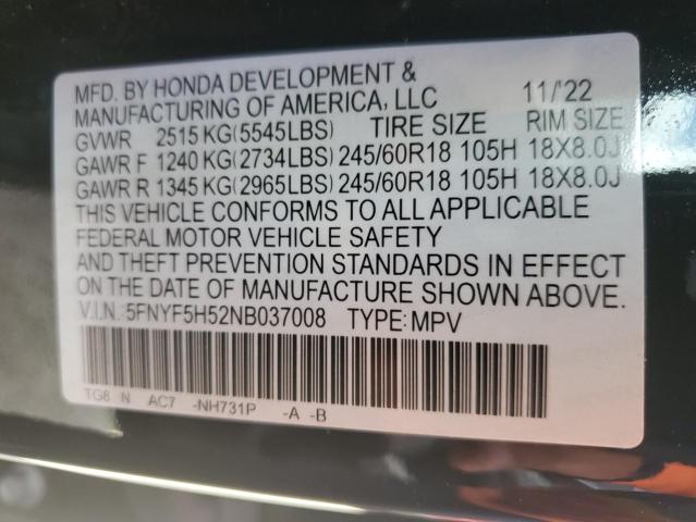 Photo 14 from auction – 2022 HONDA PILOT EXL with VIN 5FNYF5H52NB037008