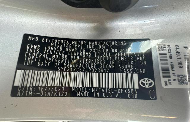 Photo 10 from auction – 2020 TOYOTA COROLLA SE with VIN 5YFS4RCE7LP023617