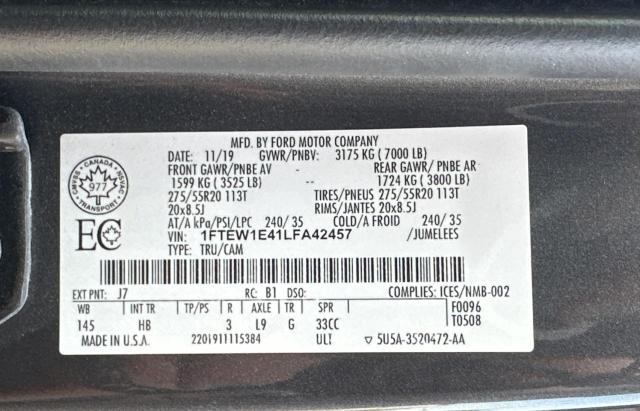Photo 10 from auction – 2020 FORD F150 SUPER with VIN 1FTEW1E41LFA42457